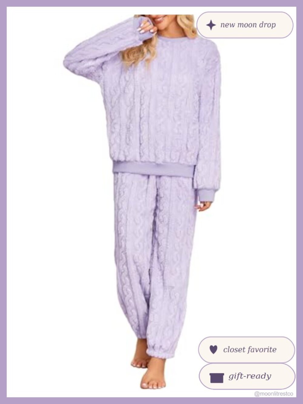 Fleece Pullover Pajama Set Ribbed Cuffs Warm Plush Lounge Sleepwear